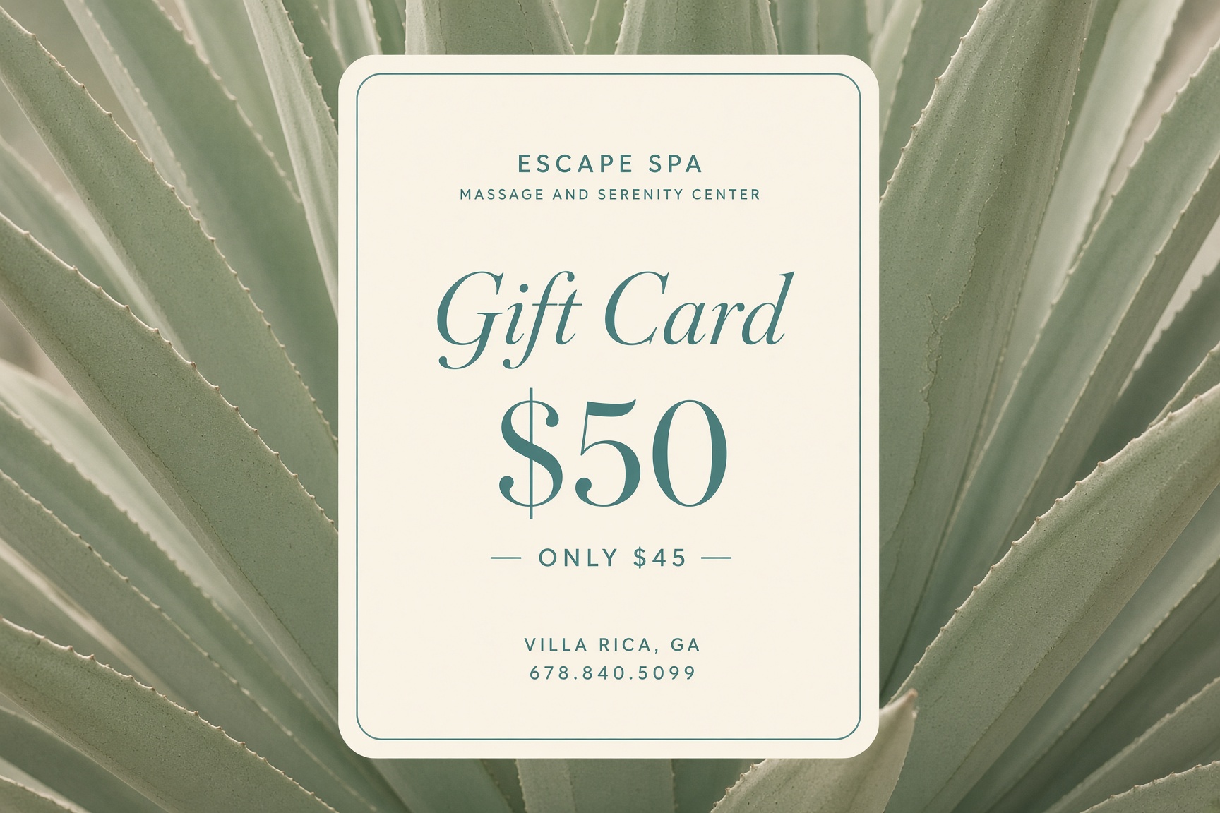 Escape Spa $50 gift card for $45