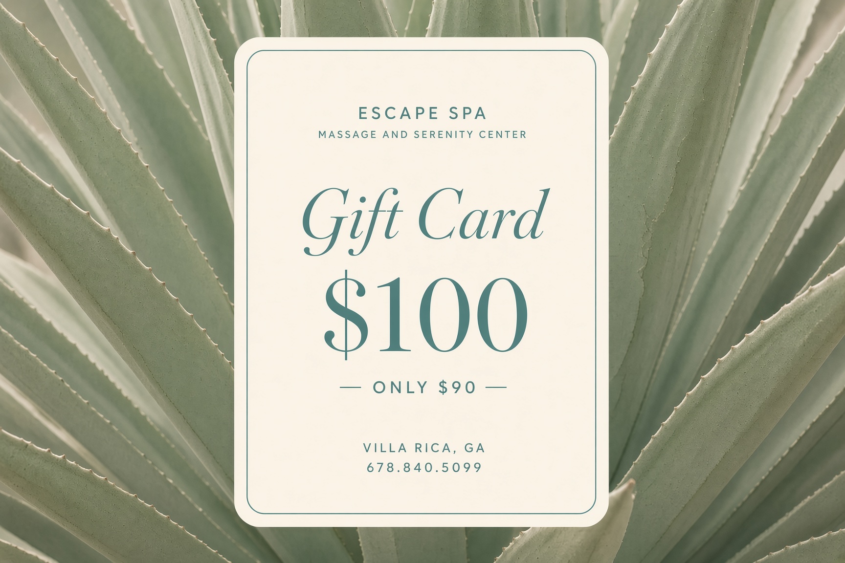 Escape Spa $100 gift card for $90